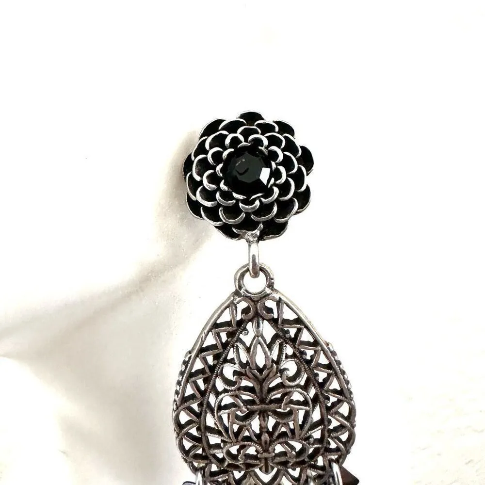Chico's Chico’s   silver tone teardrop  black  drop earrings - Image 4