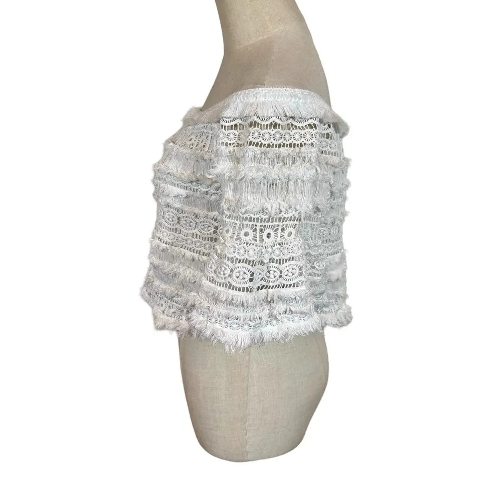 ALEXIS Valetin Crochet Fringe Off The Shoulder Crop Top in White - Image 7