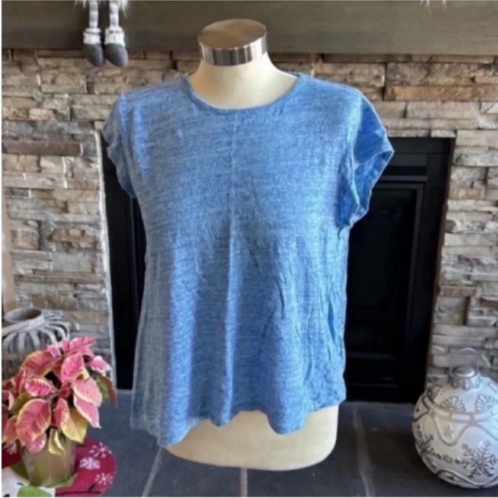 Joie Linen Azure Blue Short Sleeve Top - Image 5