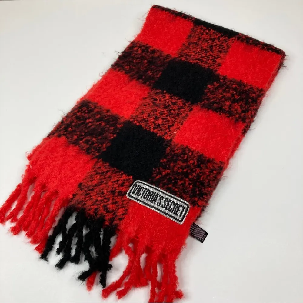 Victoria's Secret | Wide Red Black Plaid Cozy Winter Scarf - Image 3