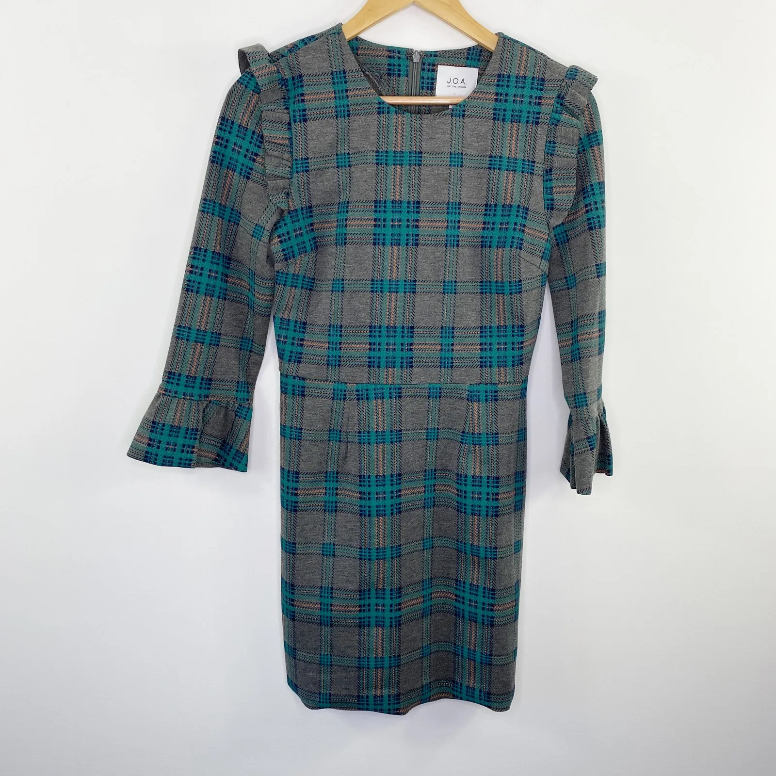 J.O.A Roseanna Grey Plaid Flounce Sleeve Mini Dress Women Small Fitted Academia - Image 2