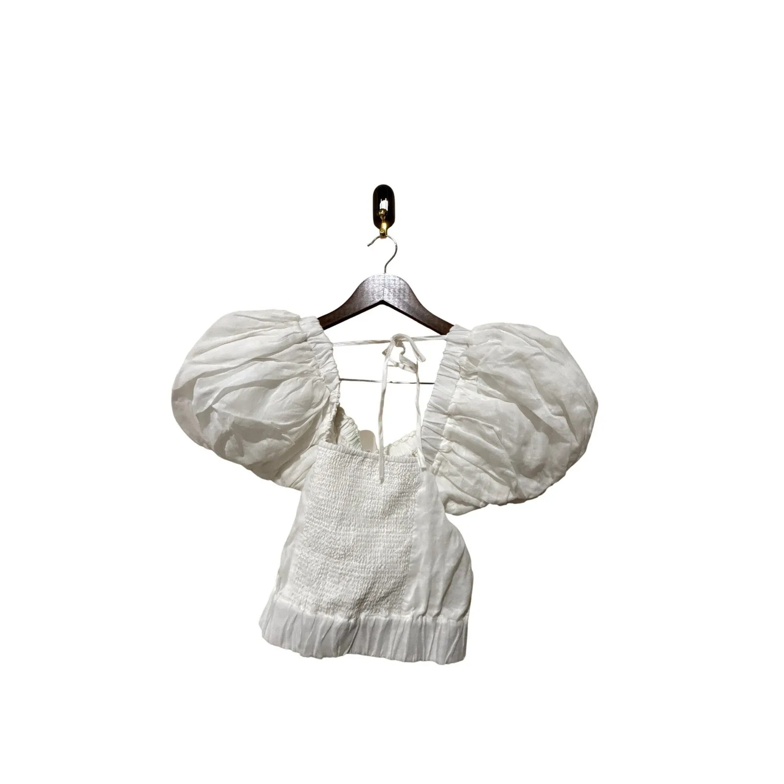 Frame Ruched Crop Puff Sleeve Blouse in Blanc Size Medium NWOT - Image 6