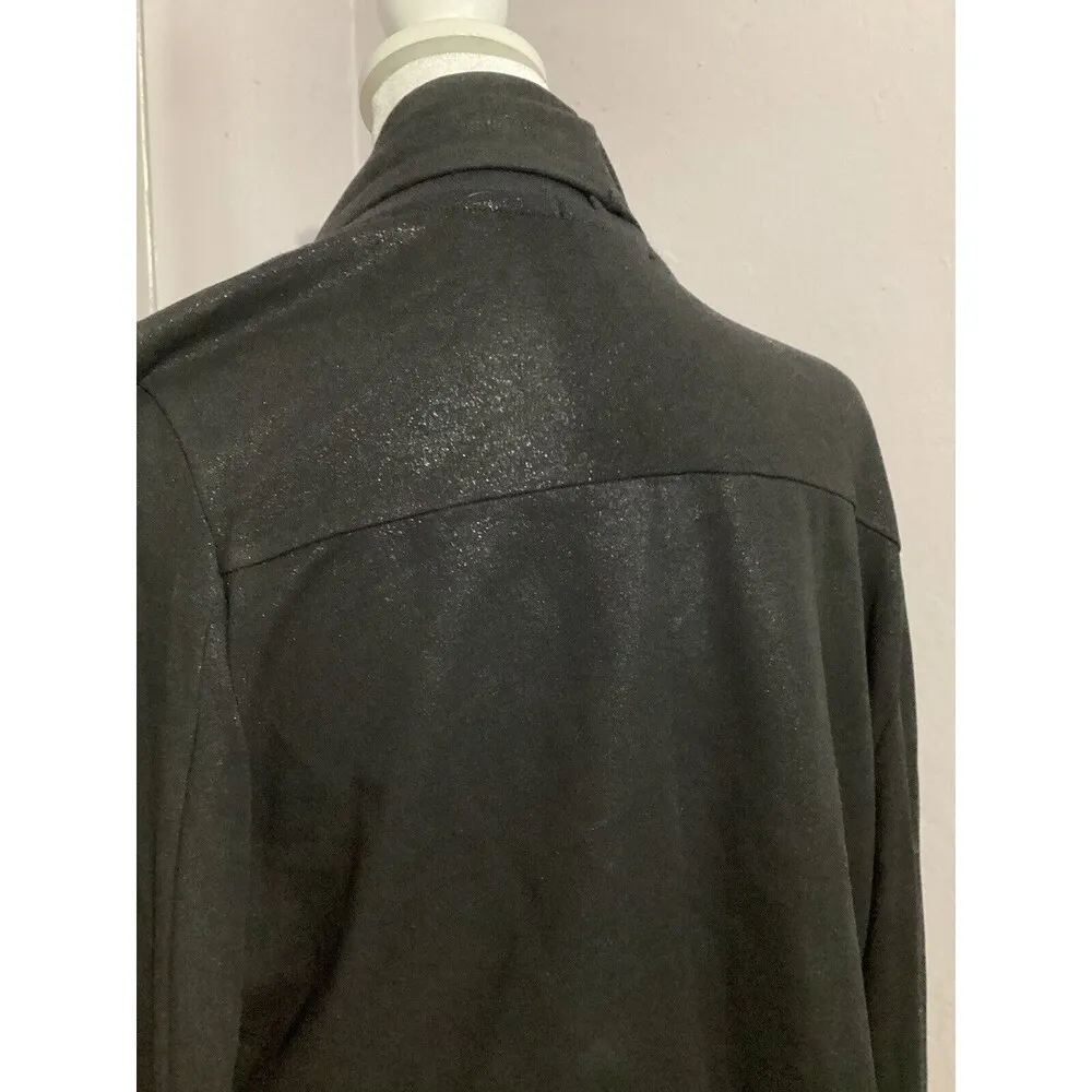 Revolve Krisa Metallic Black Navy Blue Open Front Long Sleeve Knit Cardigan - Image 5