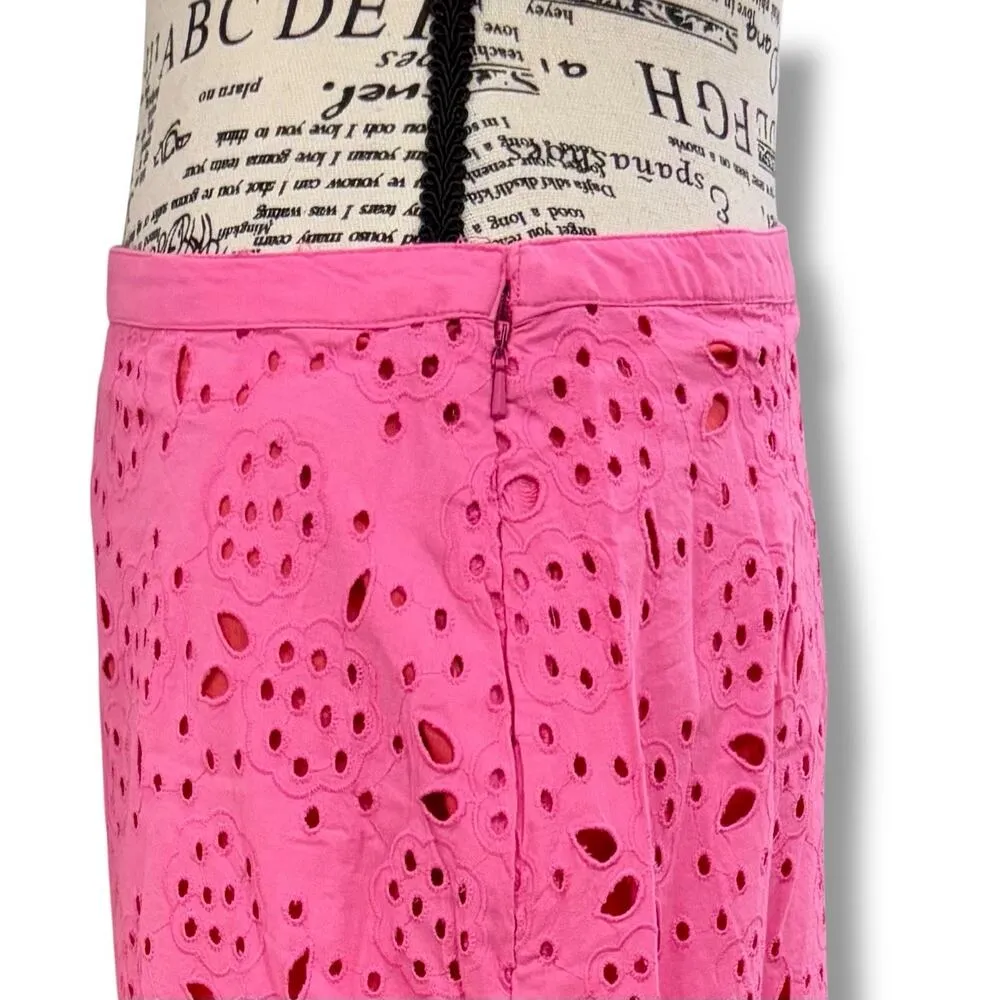 NWT Boden Size 2 Barbie Pink 100% Cotton Floral Eyelet Pencil Skirt Cottage - Image 2