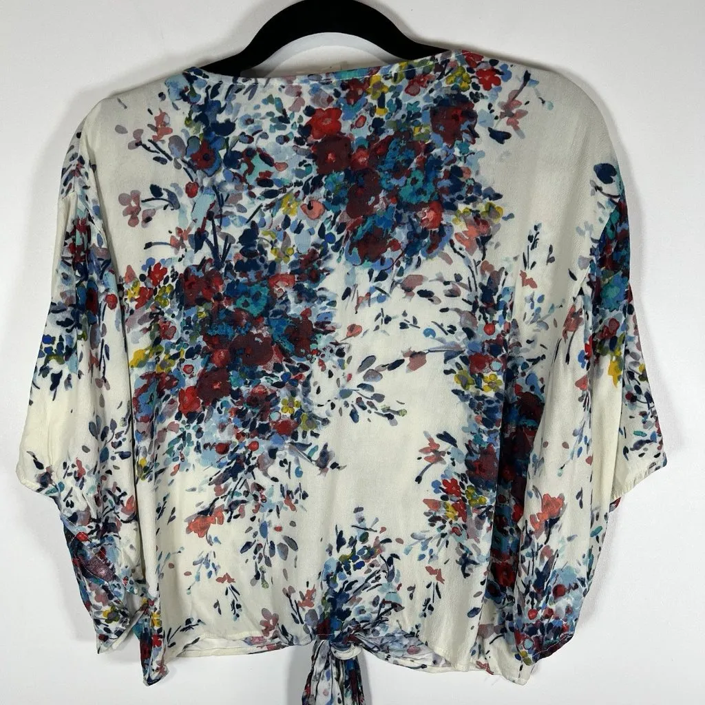 Love Stitch Kimono Sleeve Women’s Multi‎ Floral Tie Waist Top Blouse Size S - Image 9