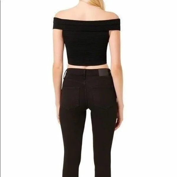 French‎ Connection Odelia Off Shoulder Crop Top, Black, Size Large, NWT - Image 3