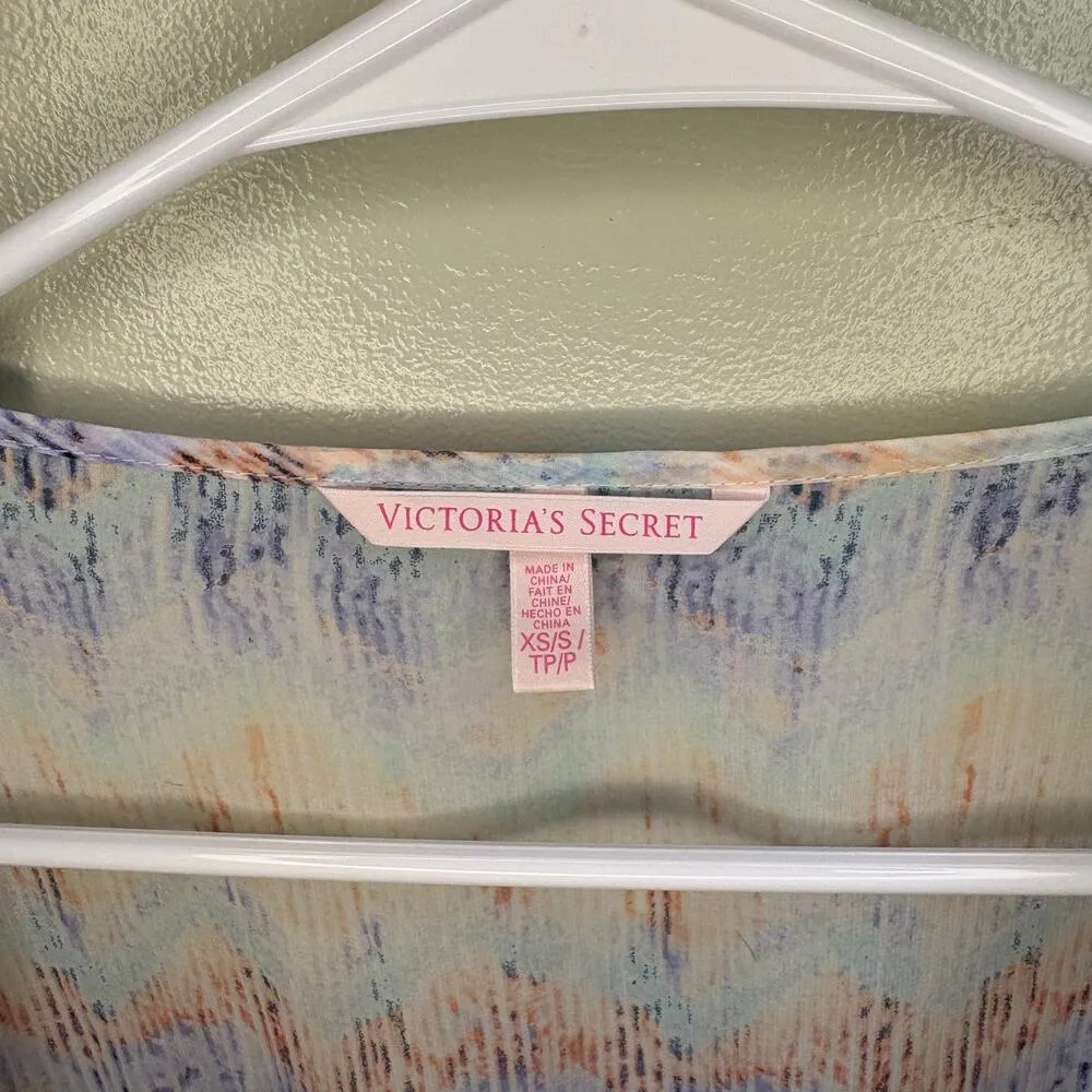 Victoria's Secret Pink White & Blue Sheer Short Robe Batwing XS Flowy Lingerie - Image 3