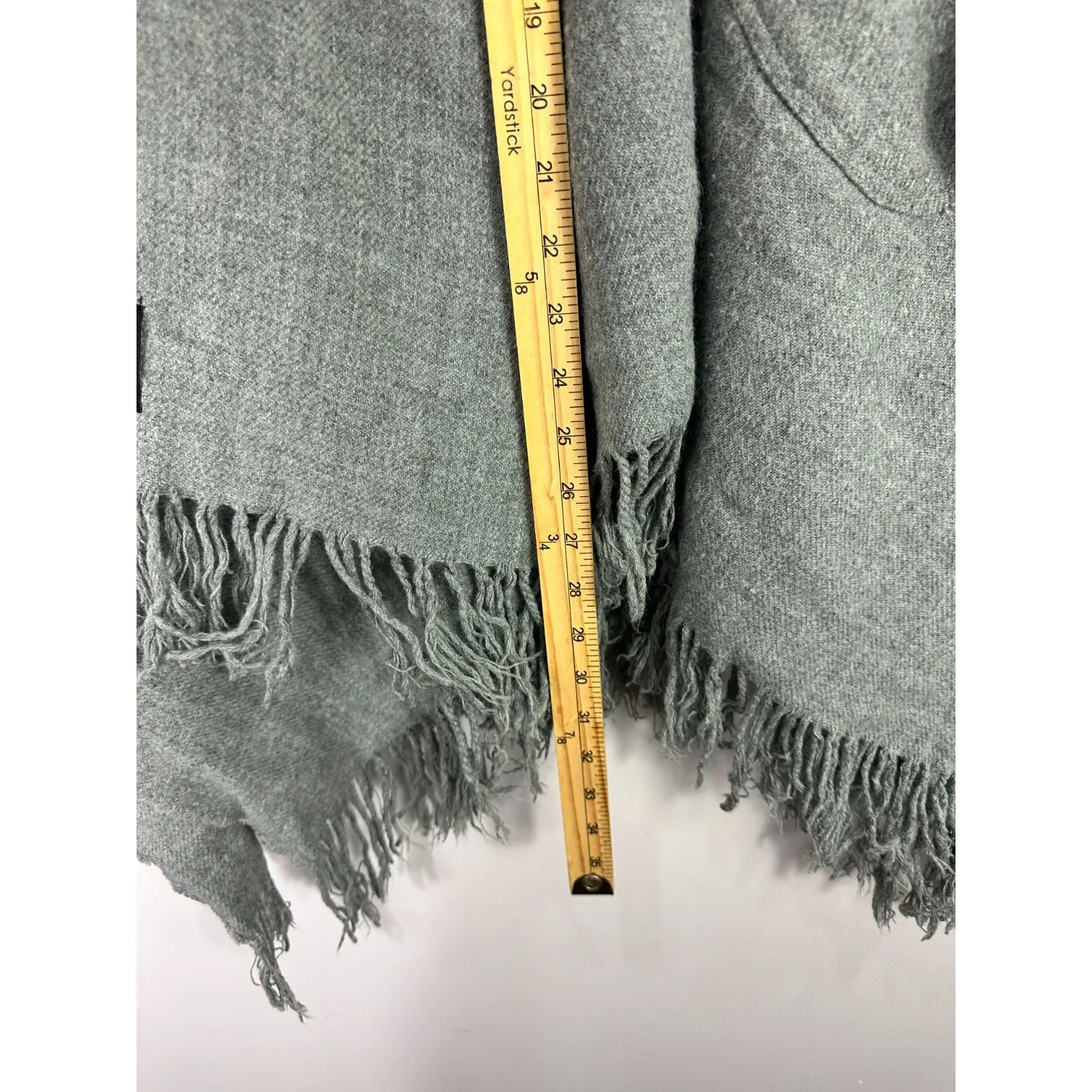 Fraas Gray Fringe Shawl Wrap Poncho Boho Minimalist Cozy Cottagecore Preppy Chic - Image 6