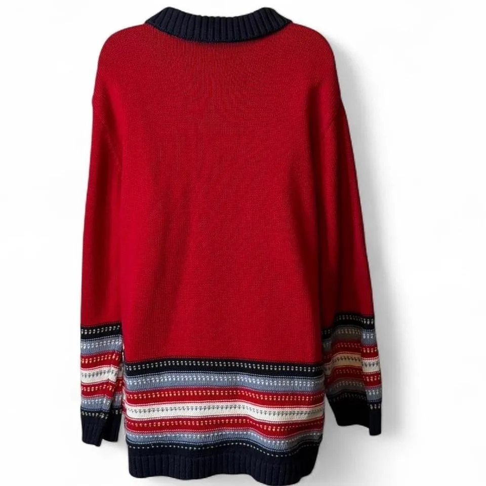 Vintage Red and Navy 1/4 Zip Sweater with Stripes - Image 4