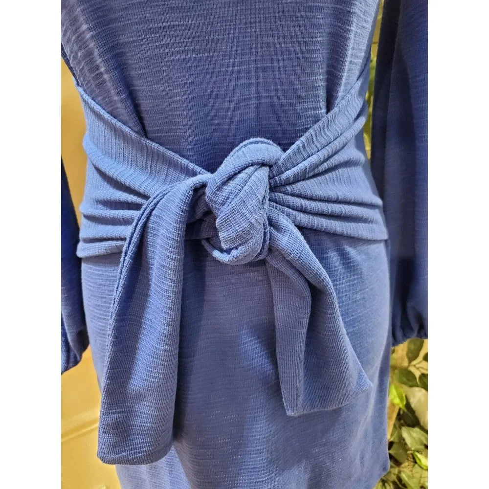 R. Vivimos Women Blue Polyester Round Neck Long Sleeve Knee Length Dress Size S - Image 3