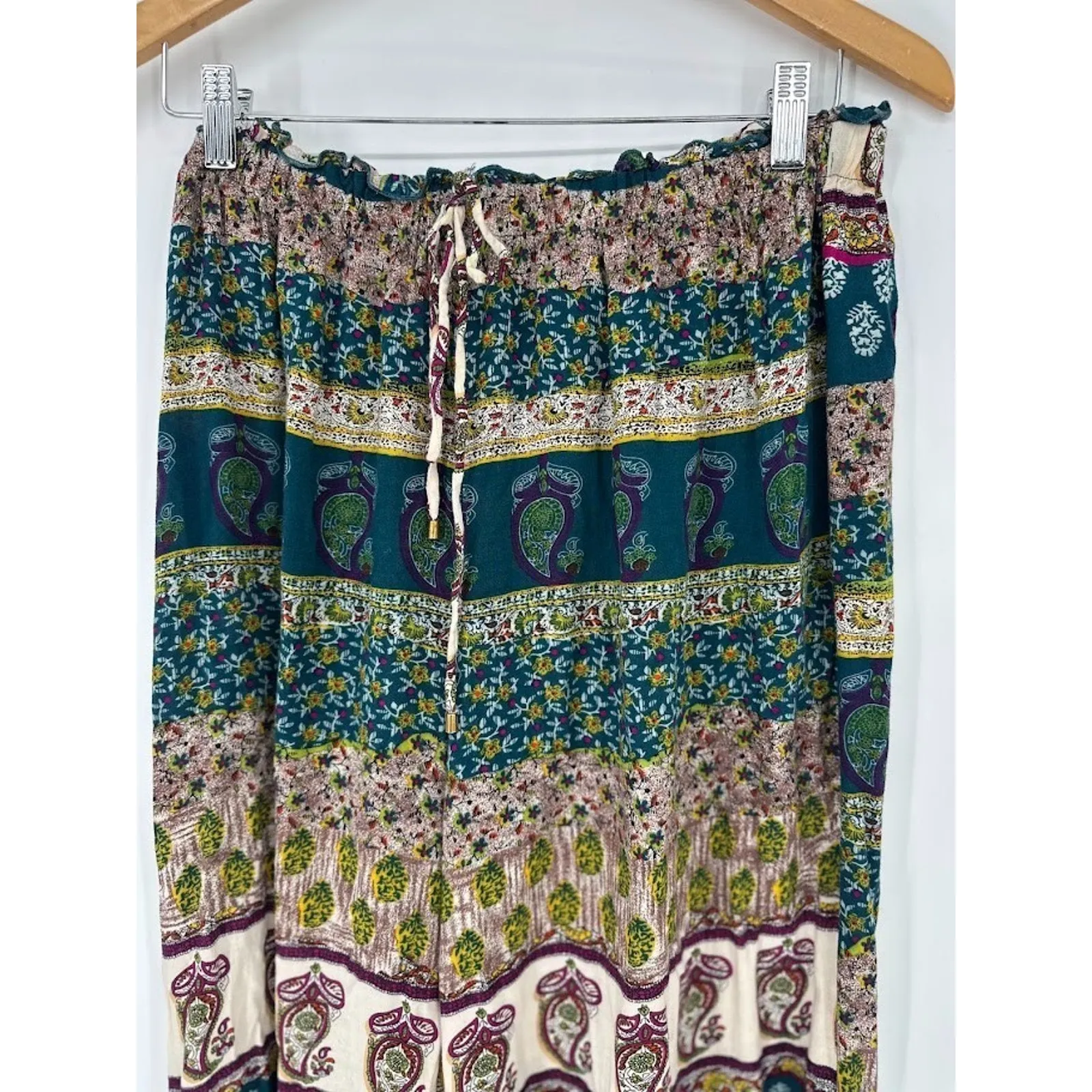 En Creme Boho Wide Leg Pants Flowy Size Large Hippie Festival Pull On Beachy Blue - Image 2