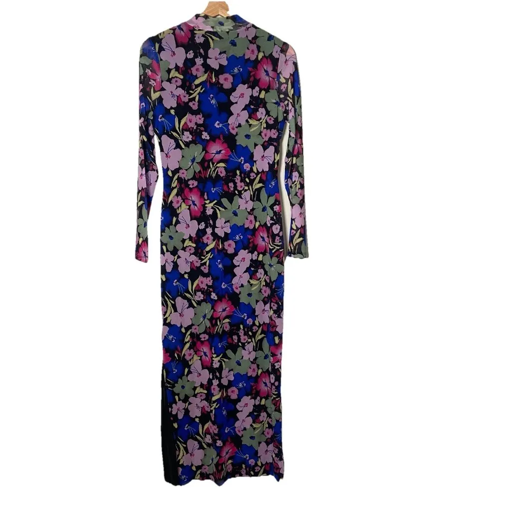 Bar lll Floral Printed Mesh Mock-Neck‎ MIDI Dress W Slit Size M Whimsigoth Y2K - Image 5