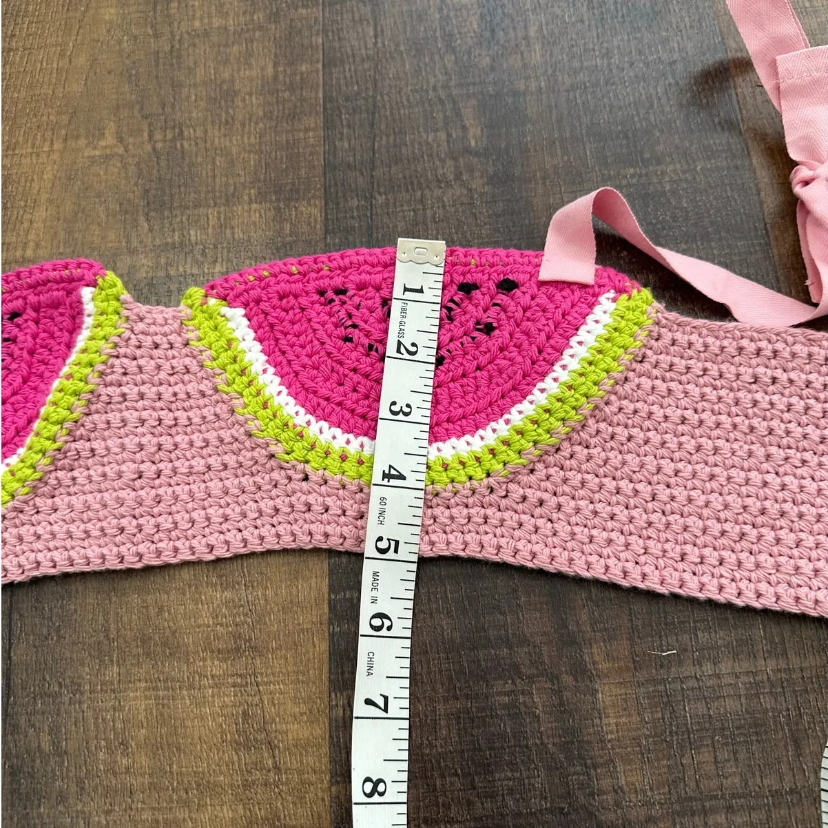 Handmade Crochet Watermelon Bralette Top Pink Tie-Back Size Medium - Image 6