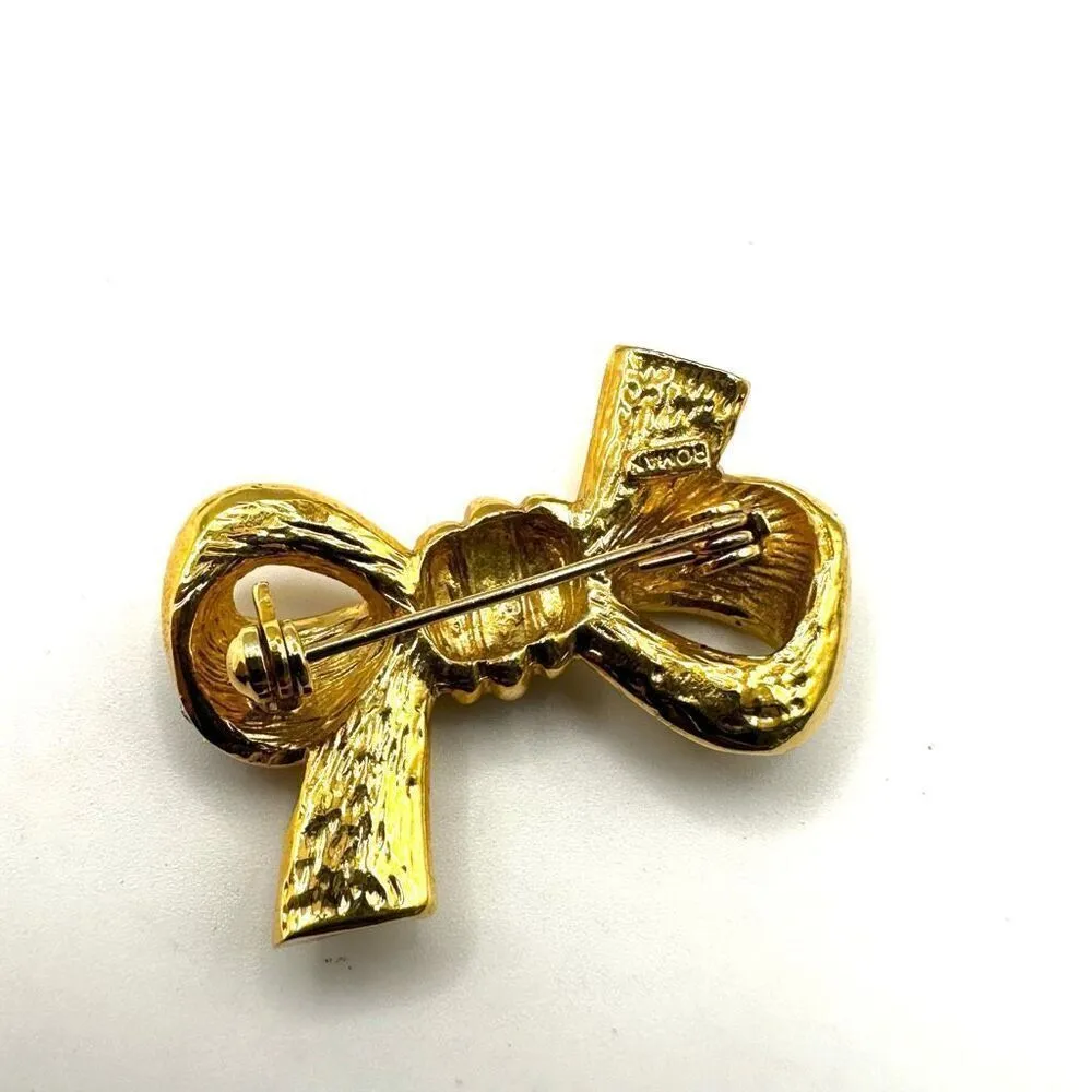 Roman gold tone rhinestone bow brooch - Image 5