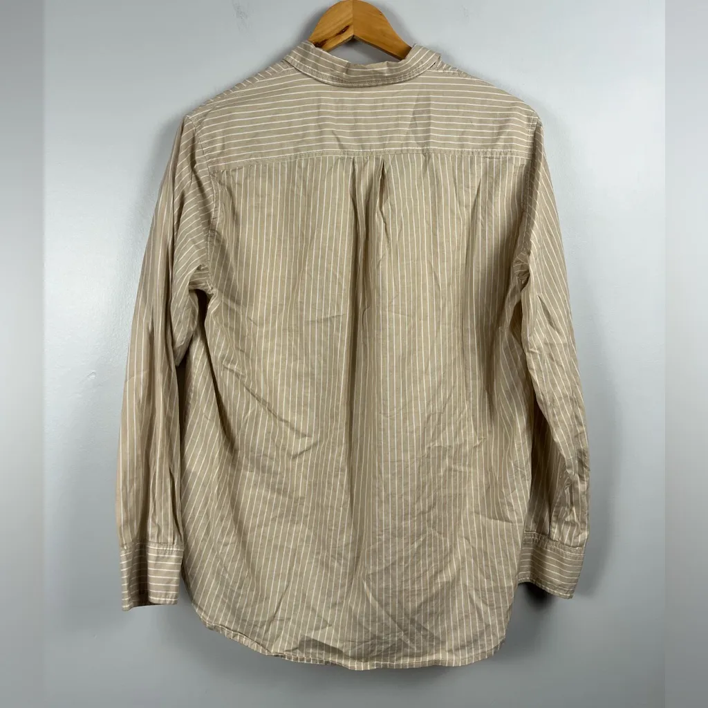 Everlane tan white button down blouse size 8 100% cotton - Image 4