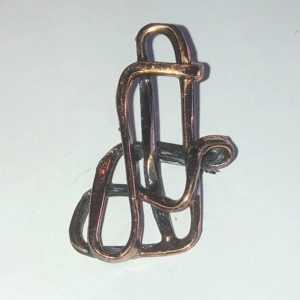 Vintage Copper Wire Wrapped Boho Brooch Shoulder Pin Black - Image 5