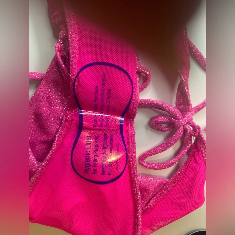 lulus sparkly glitter hot pink string bikini  bottoms  size XL NWT - Image 4