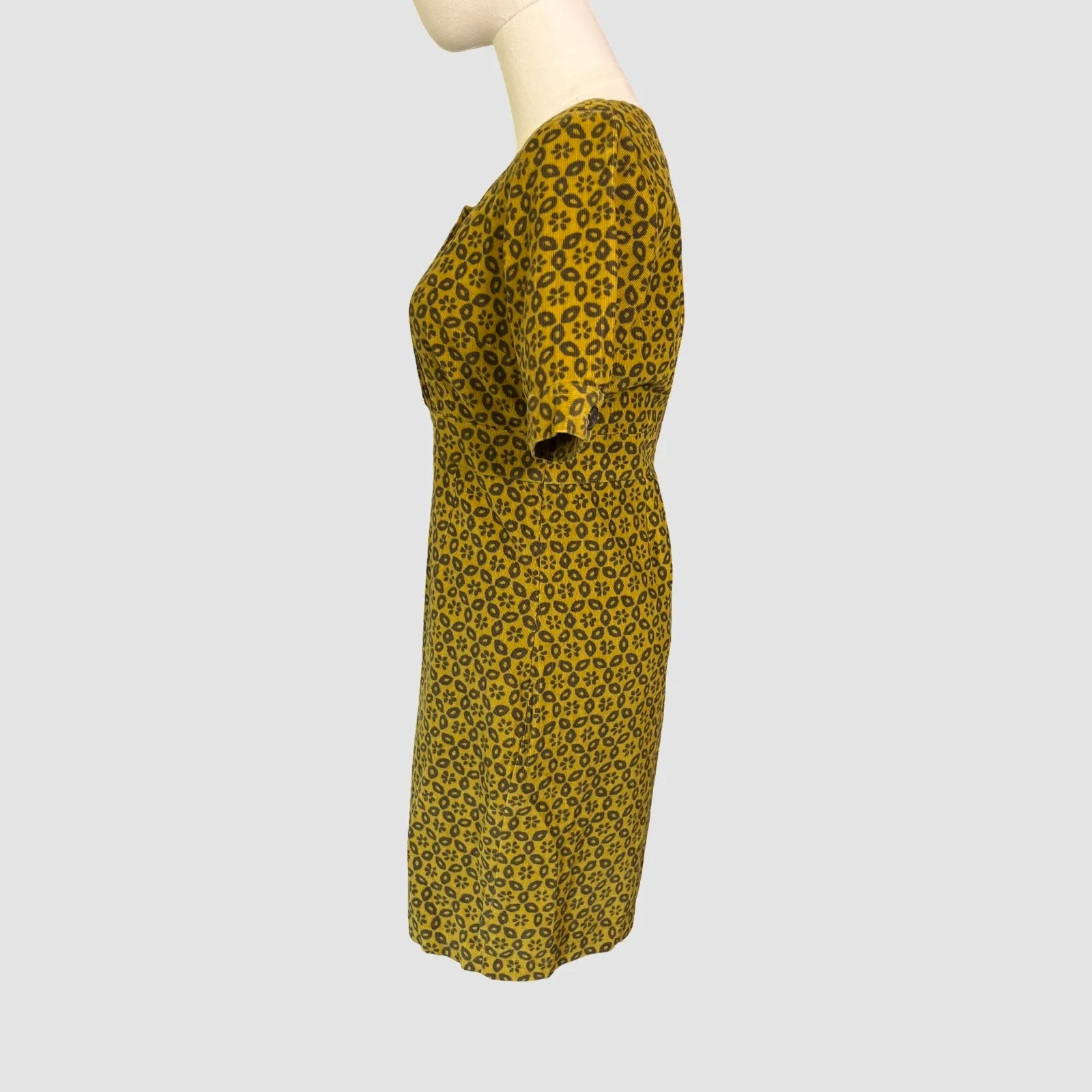 Boden Mustard Yellow Floral Corduroy Dress UK 6P US 2P Petite Short Sleeve Size 2 - Image 5