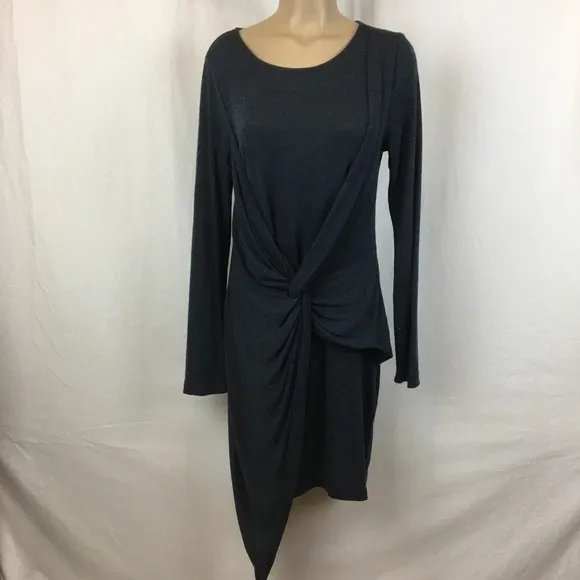 XCVI Blue Long Sleeve Draped Twist Tie Waist Midi Dress L - Image 3