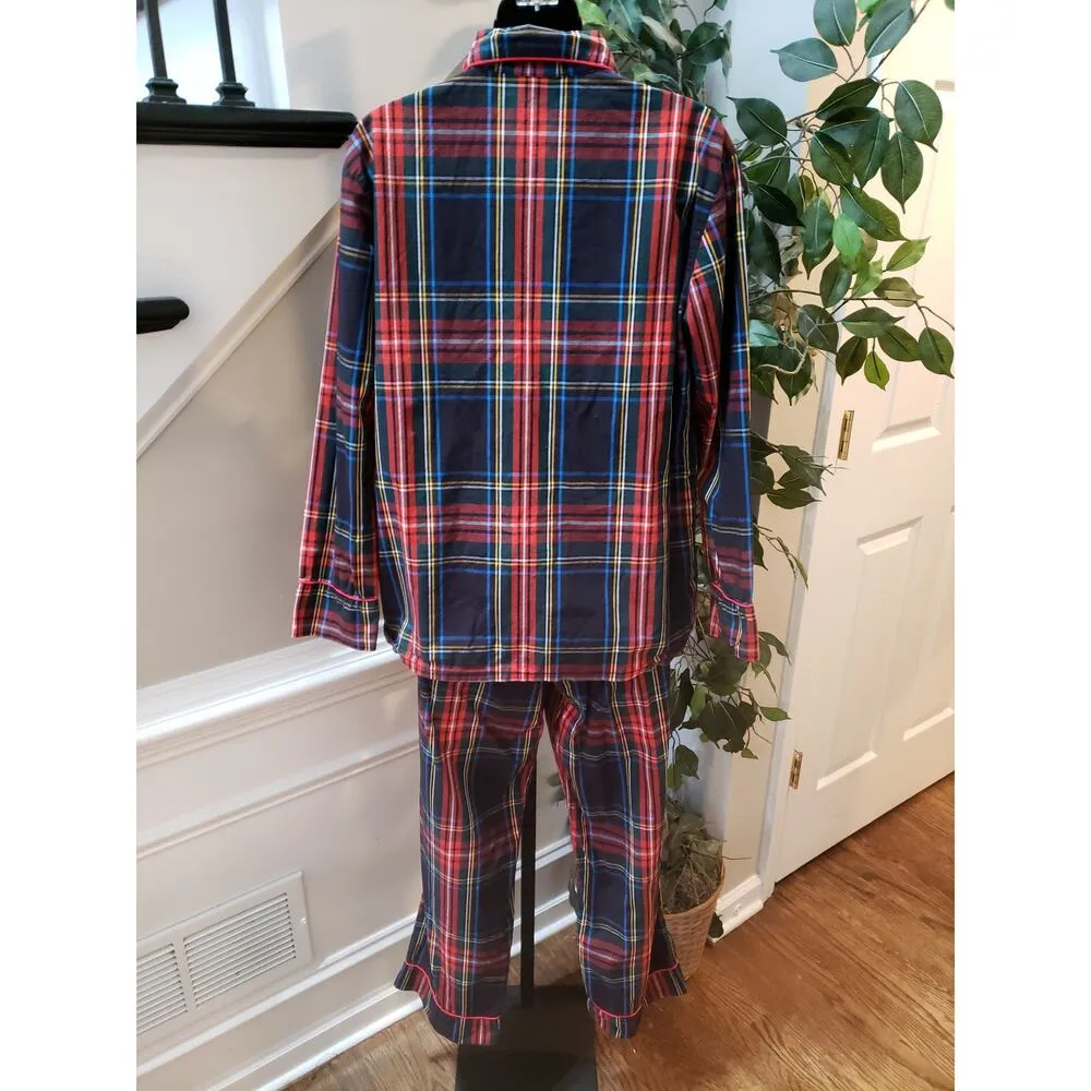 J. Crew 2 Piece Shirt & Pants Womens Size M Blue Red Ribbed Long Sleeve Pullover - Image 4