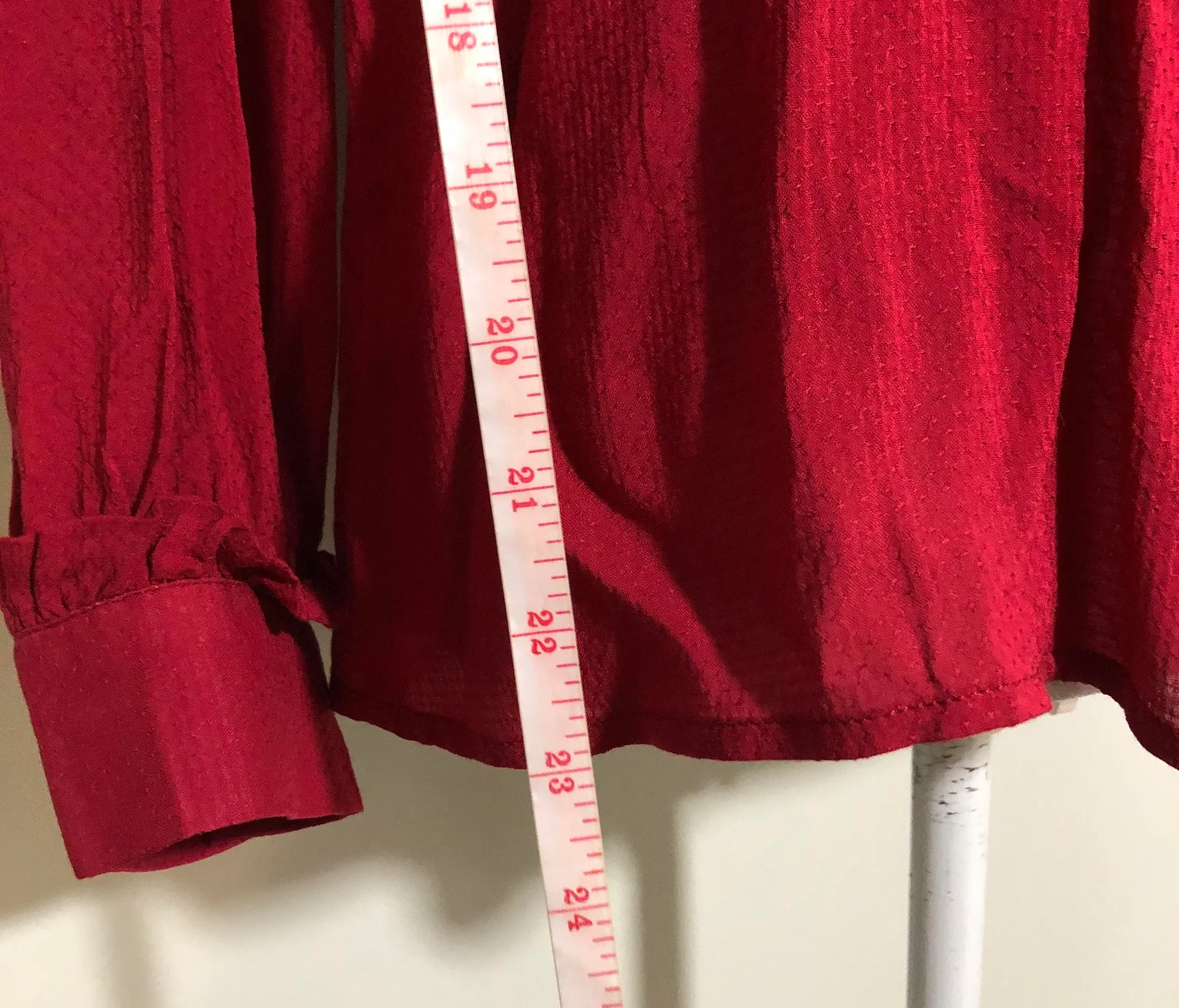 NWOT Comprehensive Charm Crimson Dark Red Sheer Blouse Medium New - Image 9