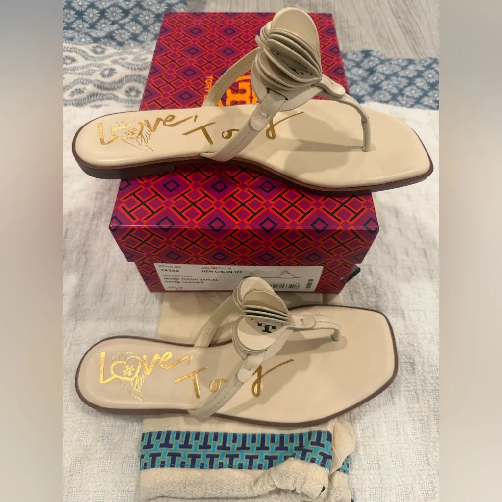 Tory Burch Limited Edition Heart Thong Sandal in New Cream, NIB! - Image 10