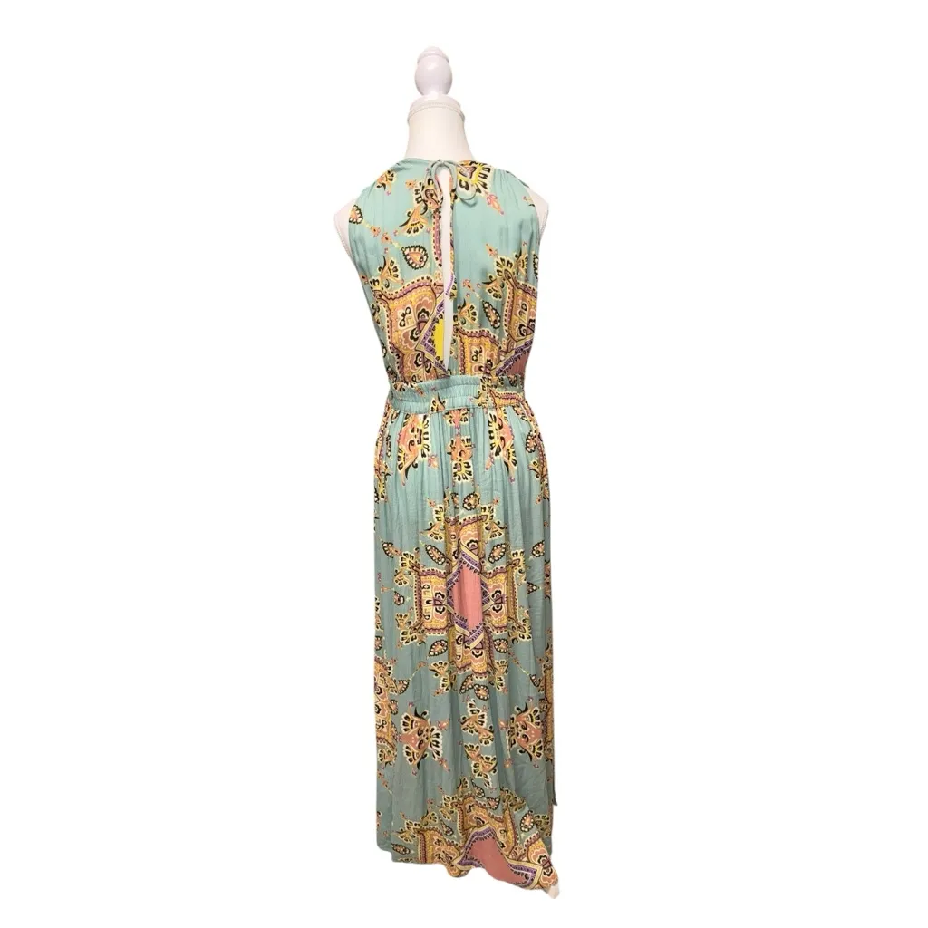 America & Beyond Slit Green Medallion Print Maxi Dress Size M - Image 7
