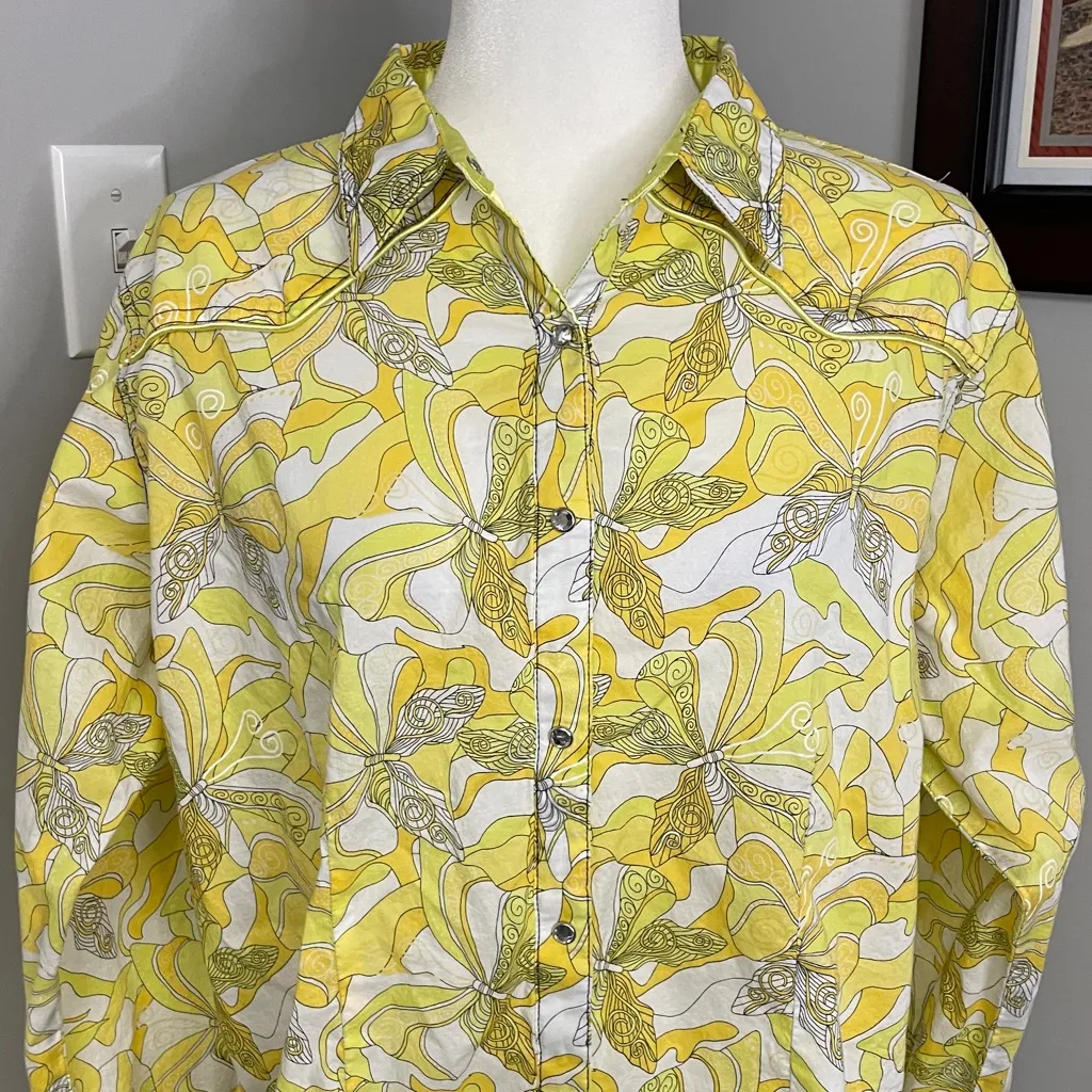 Tailored Twisted X womens fitted western shirt yellow floral paisley size XXL - Image 2
