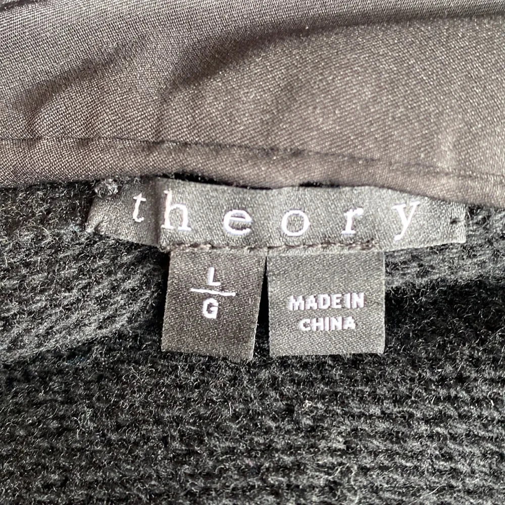 Theory black wool fox collar long sweater cardigan jacket large - Image 6