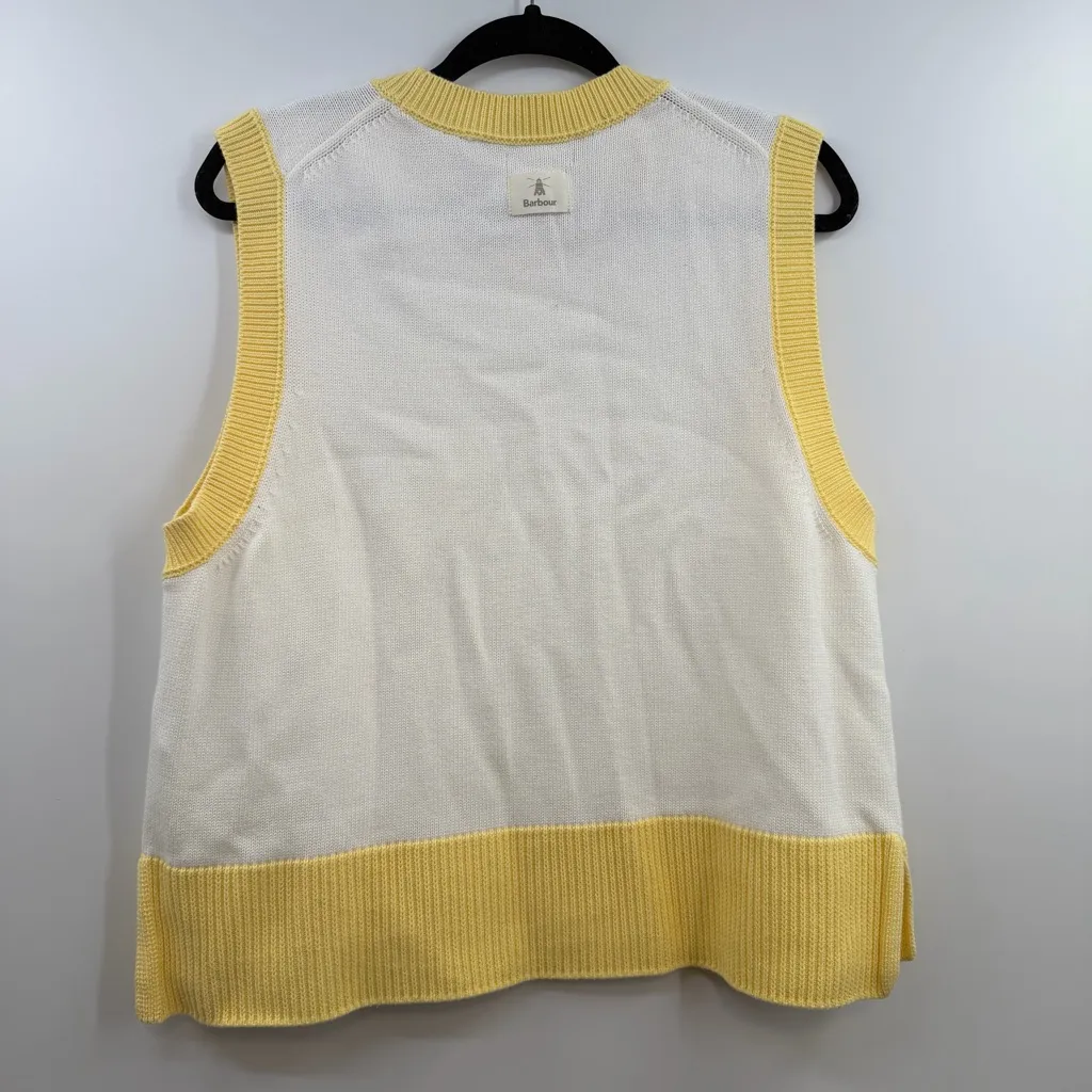 Barbour Dana Knit Sleeveless Sweater Vest women's US 12 cotton white yellow - Image 4