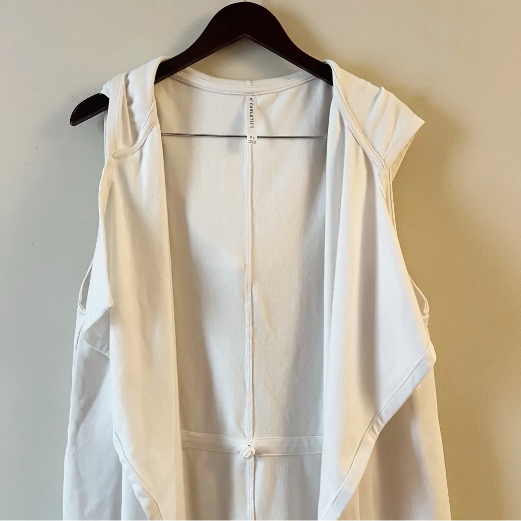 Fabletics White Hooded Vest Open Front Cardigan Drawstring Back Size XL - Image 4