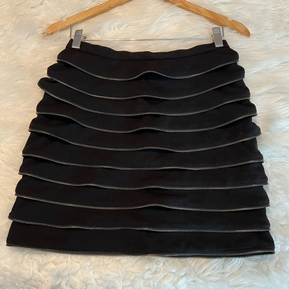 Aryn K. Zipper teeth medium Skirt Ruffle Trim Ponte Mini Skirt Black unique - Image 4