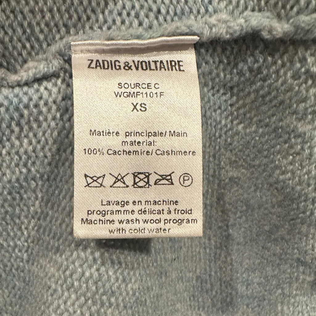 ZADIG & VOLTAIRE CASHMERE LIGHT BLUE LONG SLEEVE ROUND CREW NECK SWEATER XS - Image 6