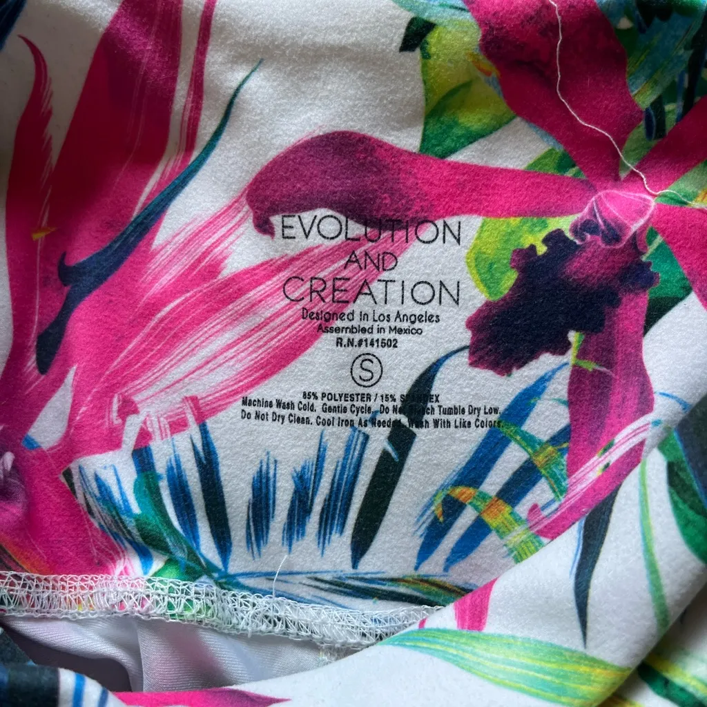 Evolution and Creation Tropical Print Leggings - Pink, Green, White SZ S Yoga - Image 12