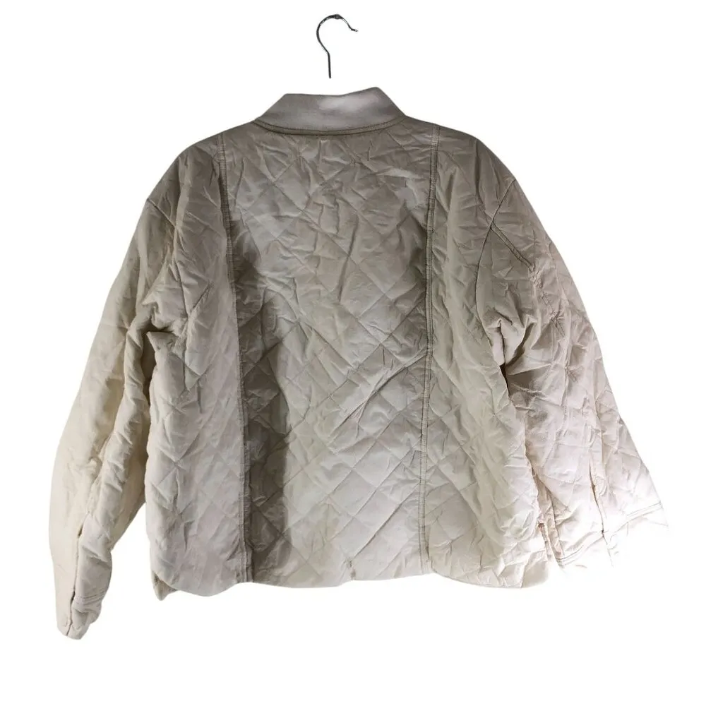 A New Day Water Resistant Quilted Bomber Jacket Snap Button Ivory L - Image 3