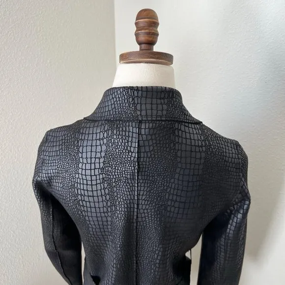 Love Token Trench Coat Women‎ Black XS Olga Croc Pockets Waist Tie EUC - Image 5