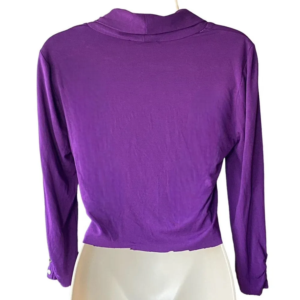 WHITE HOUSE BLACK MARKET Purple Cropped Faux Bolero Pullover ~ Women's MEDIUM - Image 3