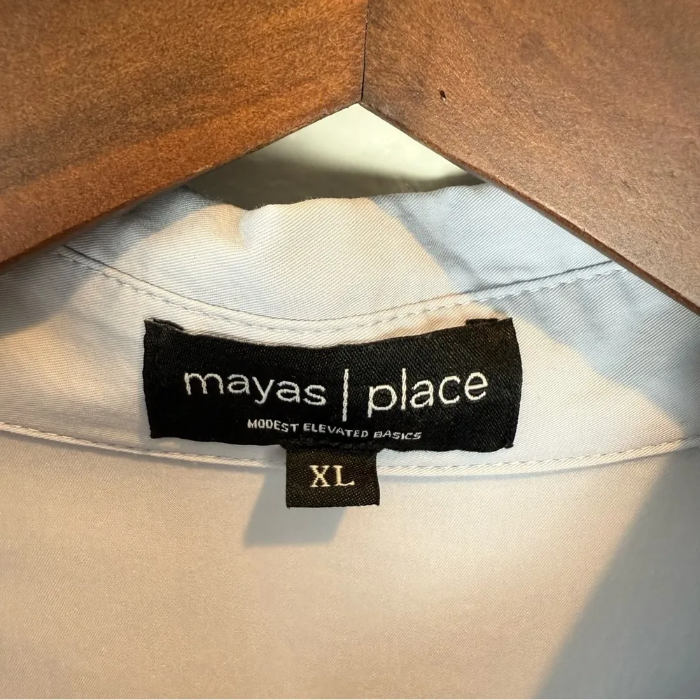 Mayas Place Baby Blue Tiered Shirt Midi Dress Collared Button 3/4 puff sleeve XL - Image 4