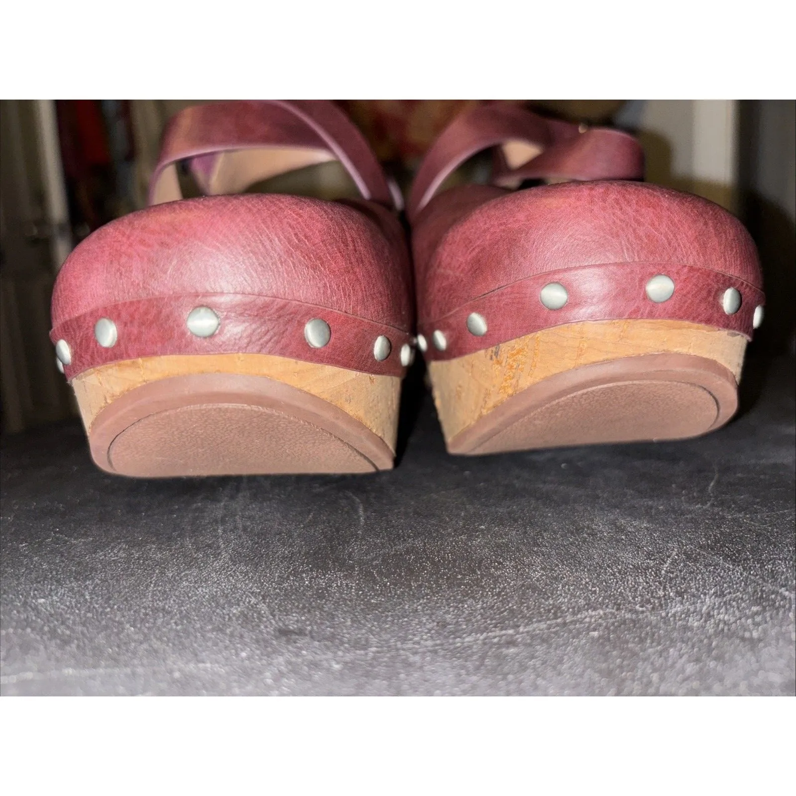 Yellowbox Barah Clog Shoes Size 10 Maroon Red Cork Wedge Silver Studs Casual - Image 8