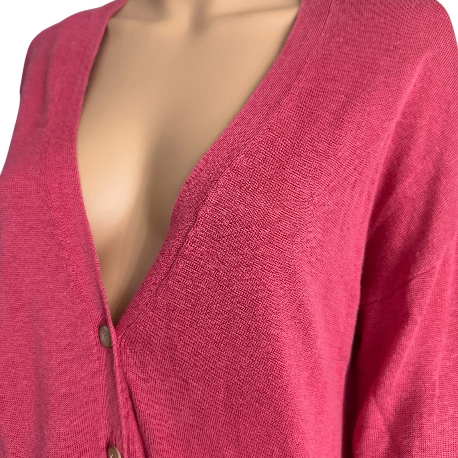 J. Jill Linen Blend V Neck Relaxed Fit Button Front Cardigan Sweater Size Medium Pink - Image 4