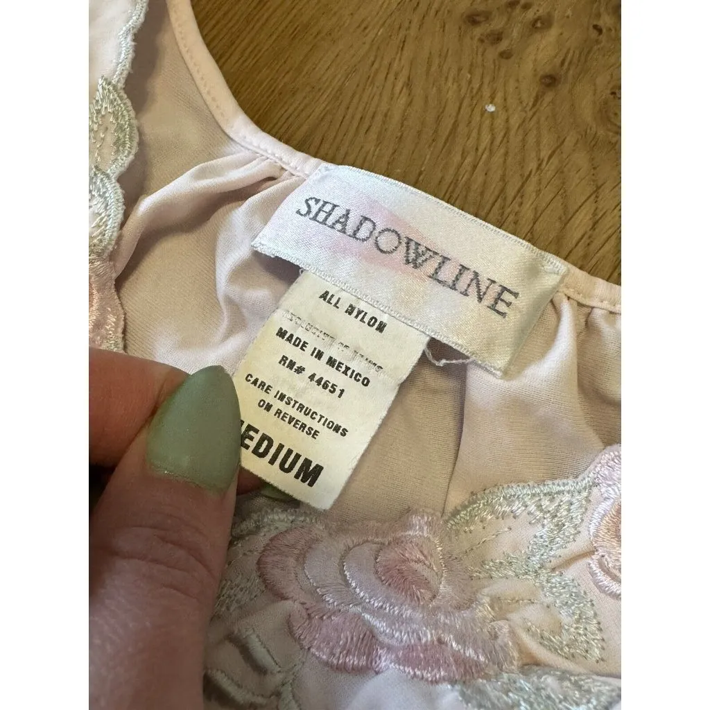 SHADOWLINE PINK NYLON NIGHTGOWN SIZE Medium Embroidered Floral Lightweight - Image 3