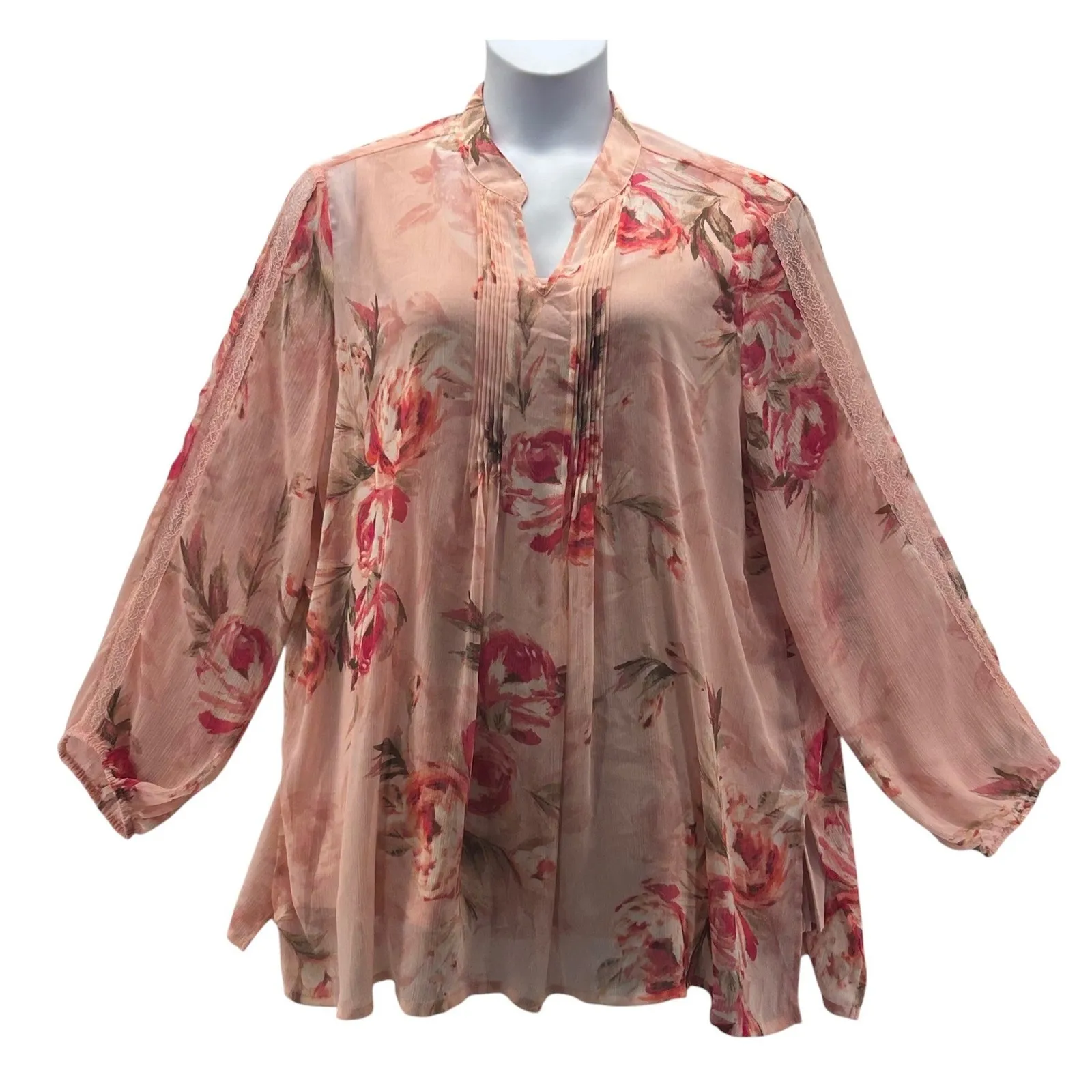 Susan Graver Fairy Top Size 2X Rose Sheer Chiffon Romantic Feminine Boho Garden - Image 1
