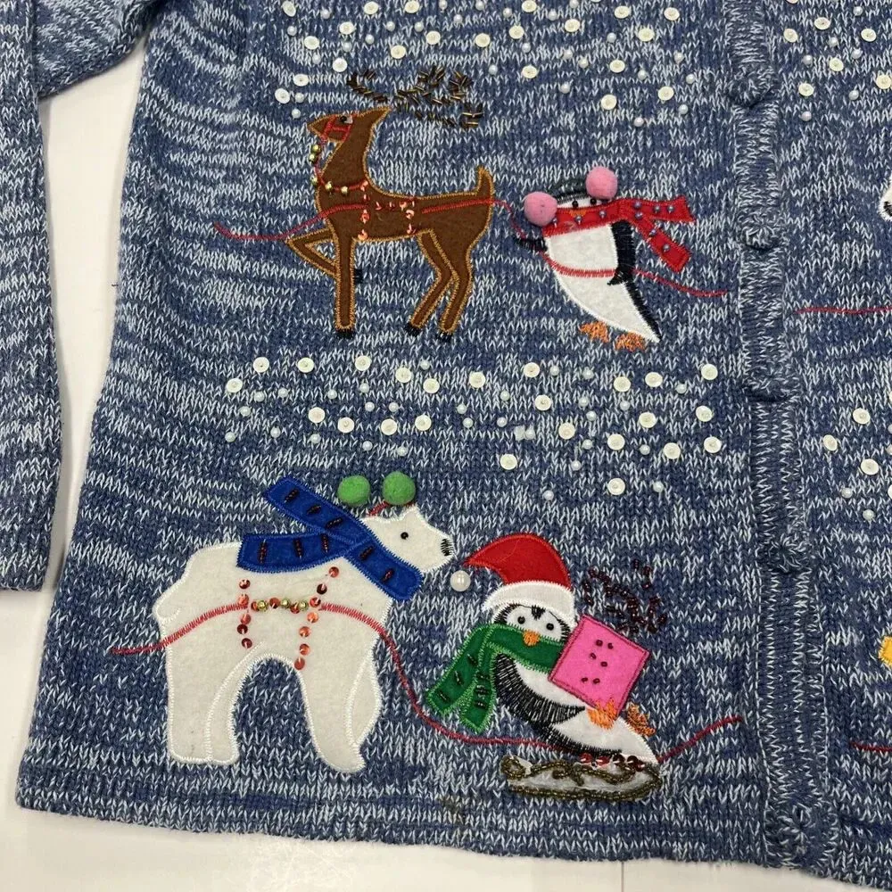 CJ Banks Hand Embroidered Button Up Ugly Christmas Cardigan Sweater Womens 1X - Image 5