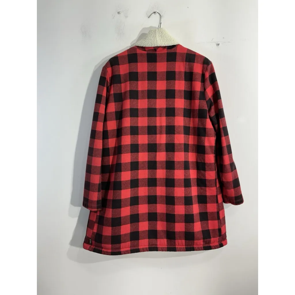Womans Eddie Bauer XL Cardigan Black Red Checked Lined Open Front - Image 2