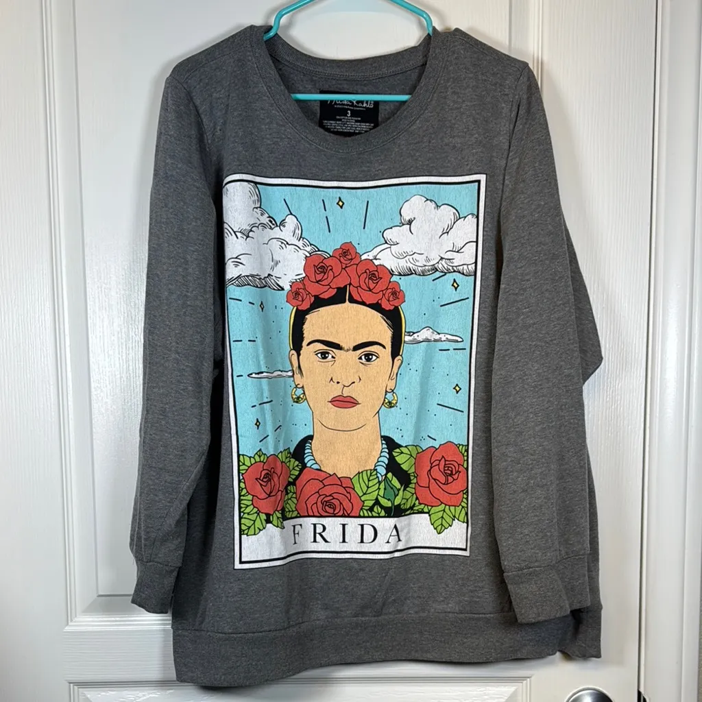 Frida Kahlo Gray Sweater Japanese Streetwear Size 3/3X EUC #2525 - Image 2