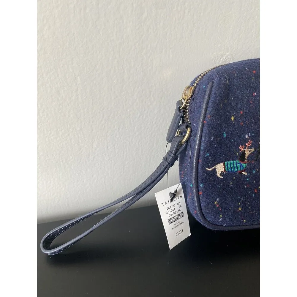 NWT Talbots Party Animals Navy Speckled Small Wristlet Christmas Embroidered Bag - Image 3