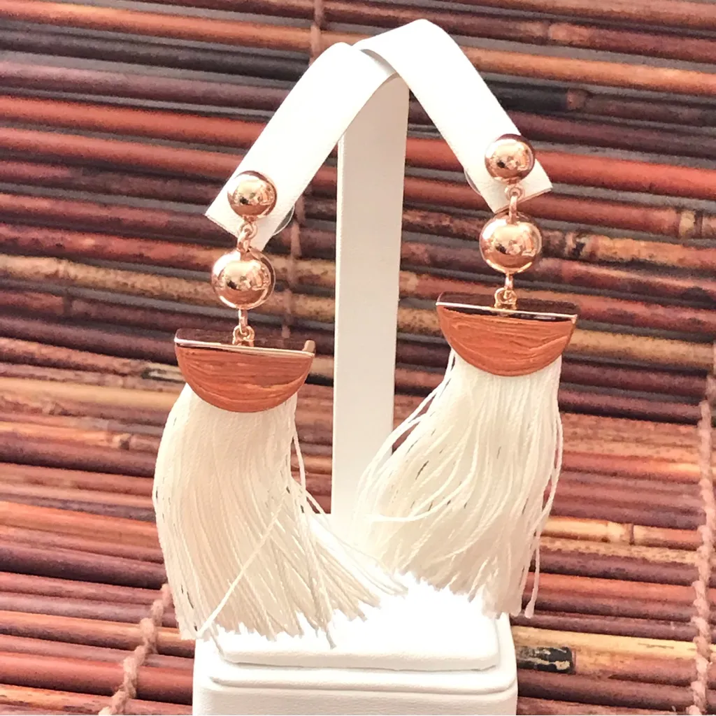 J Crew White Tassel pierced Earrings - Image 3
