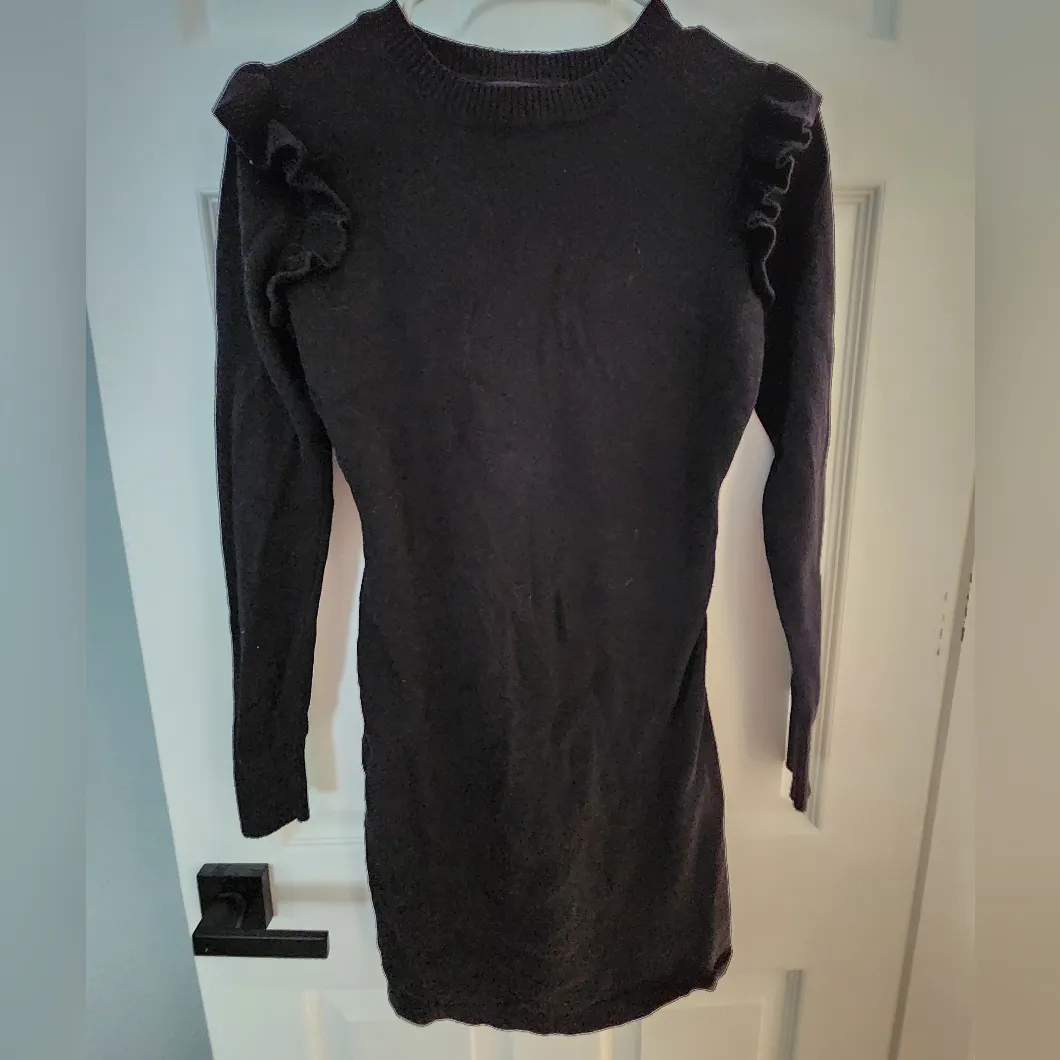 Women's Lulus Sweater Weather Black Ruffled Long Sleeve Sweater Dress Size XS - Image 5