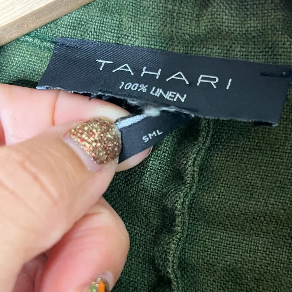 Tahari Women's Green Linen Utility Shacket Tie Waist Jacket Size Small - Image 3