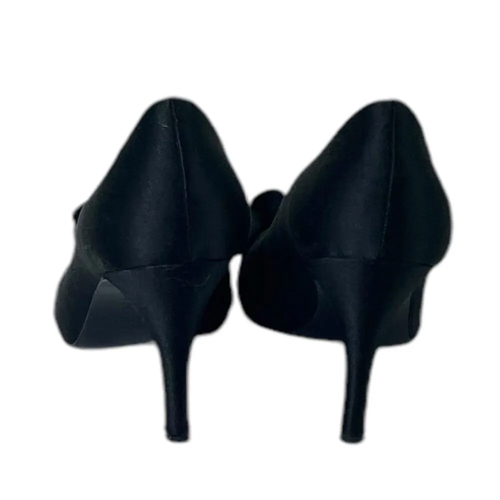 Nina Pump 3 1/2” Heel Black Satin Ruffle Peep Toe Closed Back Women’s Size 7.5M - Image 3